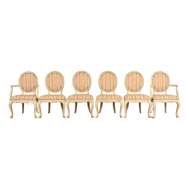 Karges French Provincial Louis XV Cream Lacquered and Gold Gilt Dining Chairs, Set of Six For Sale