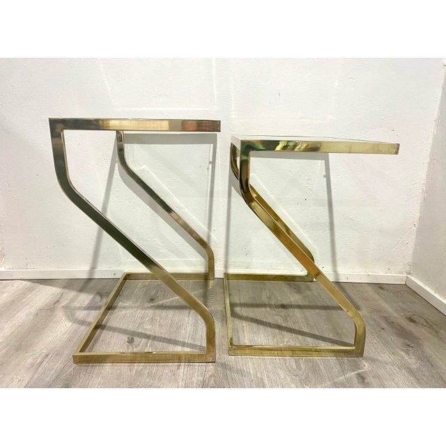 Modern Glass Top Brass Frame Nesting Tables - A Pair For Sale - Image 9 of 12