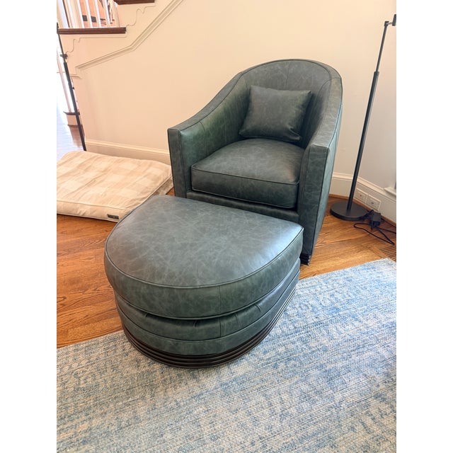 2020s Vanguard Syms Leather Swivel Chair and Ottoman For Sale - Image 5 of 5