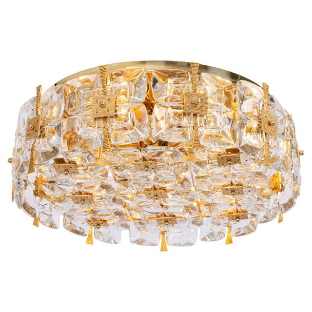Gilt Brass and Crystal Flush Mount from Palwa, Germany, 1970s For Sale - Image 10 of 10