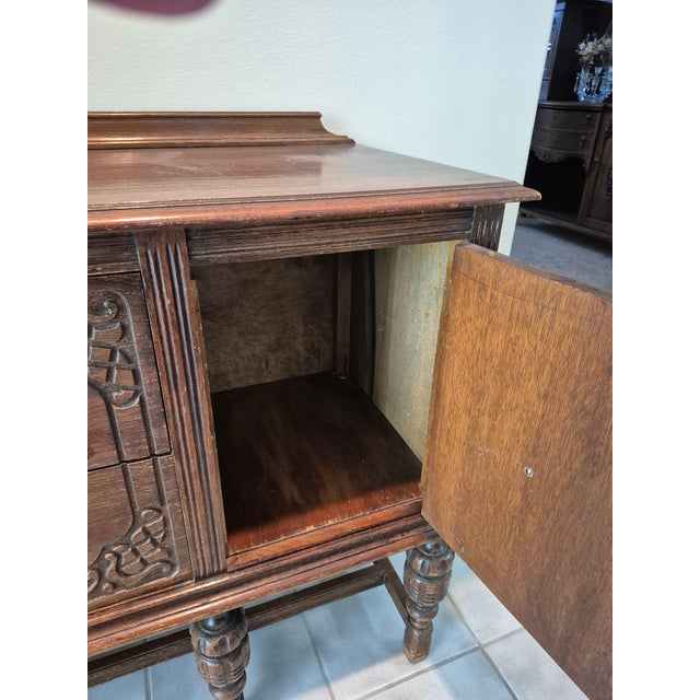 1920s Oak Jacobean Revival Buffet Sideboard For Sale In Palm Springs - Image 6 of 11