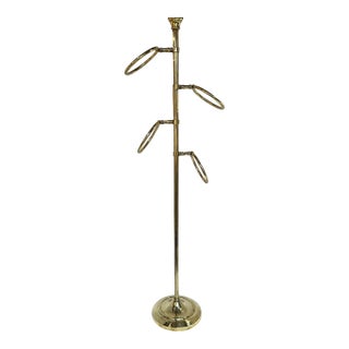 Vintage Solid Brass Towel / Valet Stand With Ring Holders – Mid Century Traditional For Sale
