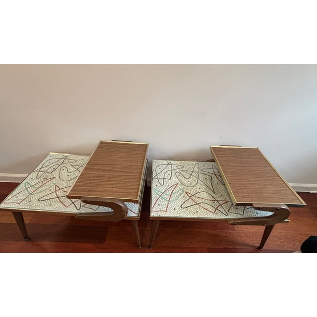 1950s Pair of 1950s Atomic Mosaic Step-End Side Tables – Collector Set For Sale - Image 5 of 17