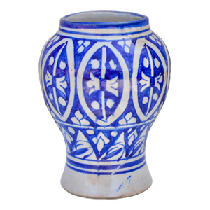 Early 20th Century Handmade Moorish-Patterned Blue Ceramic-Art Vase