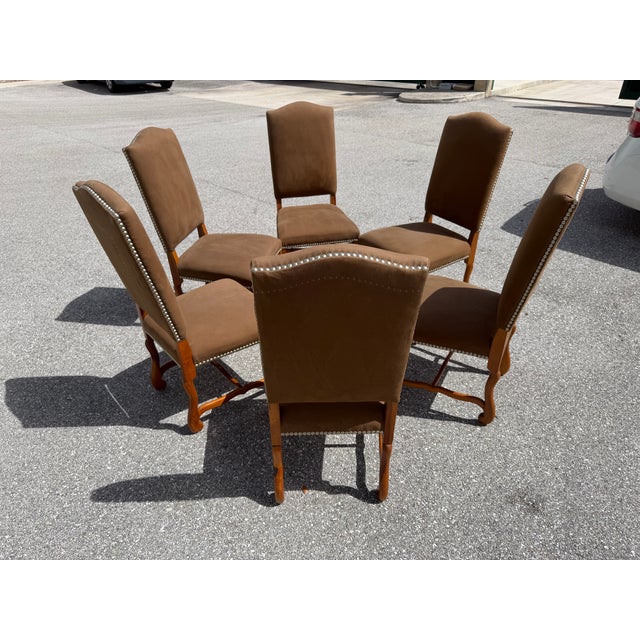 Beautiful set of 6 vintage armless Ralph Lauren Dining Chairs. Spectacular construction--features antique bronze nailhead...