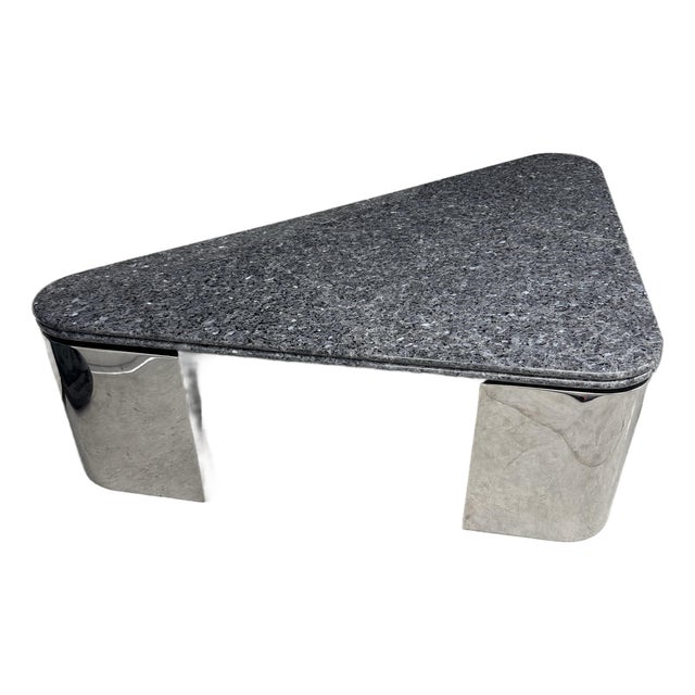 Mid Century Modern Chrome and Specimen Granite Coffee Table Probably Custom Breuton For Sale