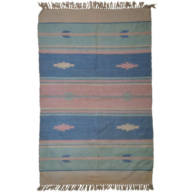 Pink 1960s Handmade Vintage Indian Dhurri Kilim Rug 4' X 6' For Sale - Image 8 of 8
