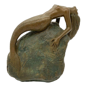 1980s Neoclassic Bronze Nude Mermaid Siren Statue on Beach Rock by James Siebert