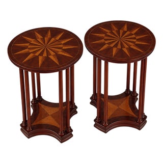 English Regency Side Starburst Inlaid Mahogany Drinks Side Tables - Pair For Sale
