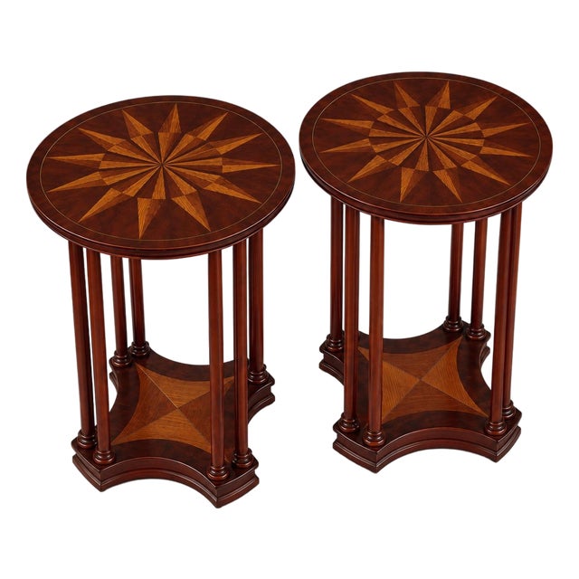 English Regency Side Starburst Inlaid Mahogany Drinks Side Tables - Pair For Sale