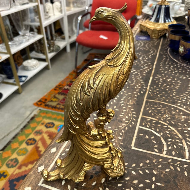 1970s Gilt Syroco Peacock Tabletop Sculpture For Sale - Image 5 of 6