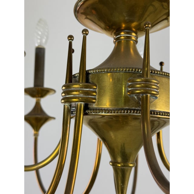 Art Deco Nine-Light Brass Chandelier, 1940s For Sale - Image 12 of 14