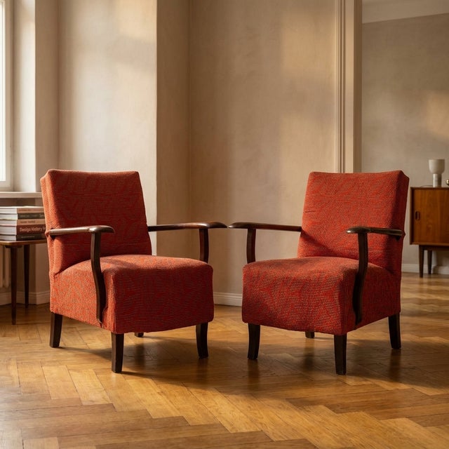 Mid-Century Modern Vintage Lounge Chairs, Czechoslovakia, 1950s, Set of 2 For Sale - Image 3 of 9