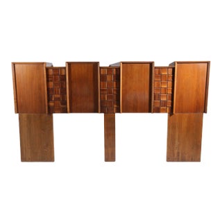 King Size Mid Century Block Front Brutalist Headboard Made in Canada For Sale