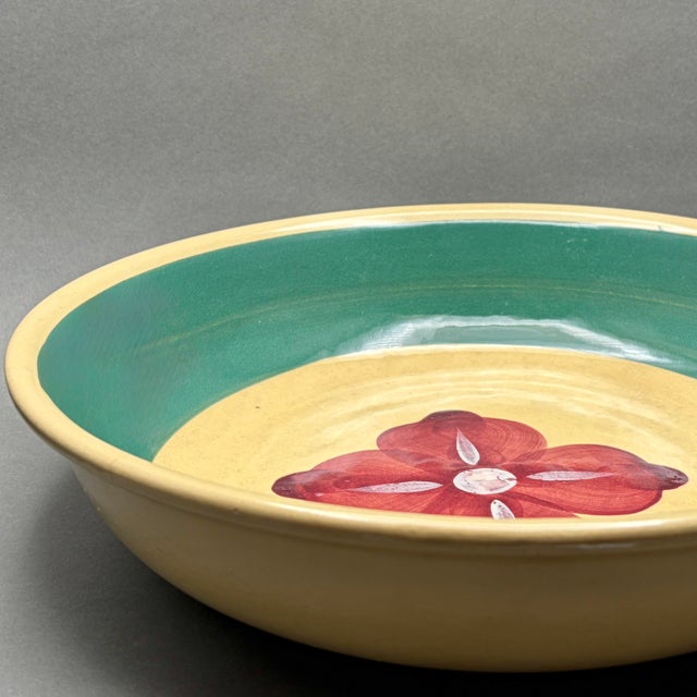 Ceramic Vintage Watt Pottery Yelloware “Cross Hatch Pansy” 14 1/2” Serving Bowl For Sale - Image 7 of 8