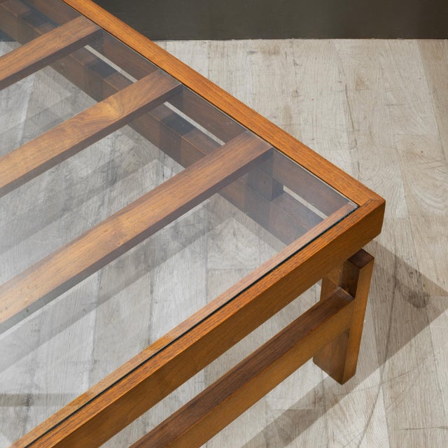 Wood Mid-Century Architectural Walnut and Glass Coffee Table c.1960 For Sale - Image 7 of 7