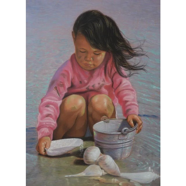Collecting Seashells on the Seashore Original Pastel Painting Striking original pastel painting by mystery artist. The...