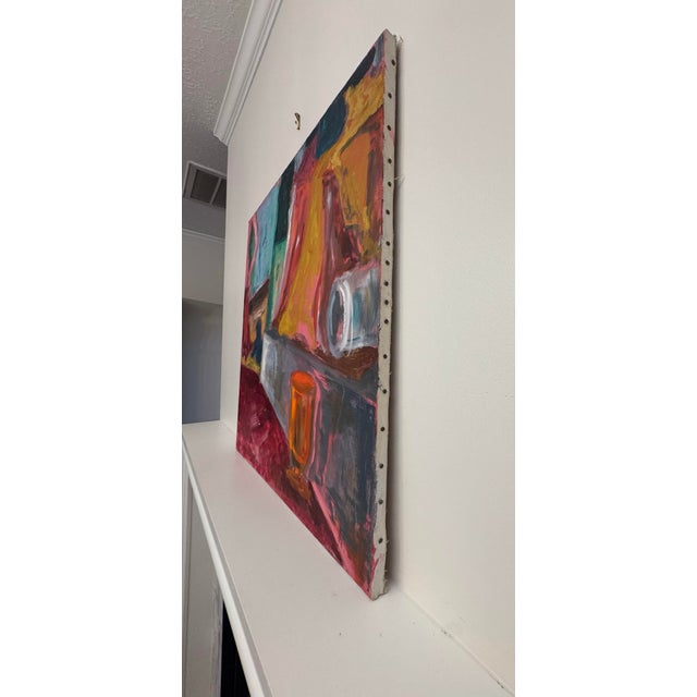Mid 20th Century Monumental Abstract Modern Expressionism Still Life Original Oil Painting, Maroon, Mustard, Blue For Sale - Image 5 of 12