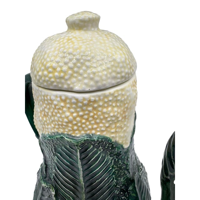 20th Century Majolica Green Cabbage Cauliflower Tea Pot For Sale - Image 9 of 11