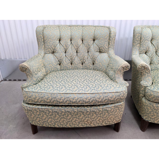 1950's Large Tufted Brocade Club Chairs, a Pair Chairish