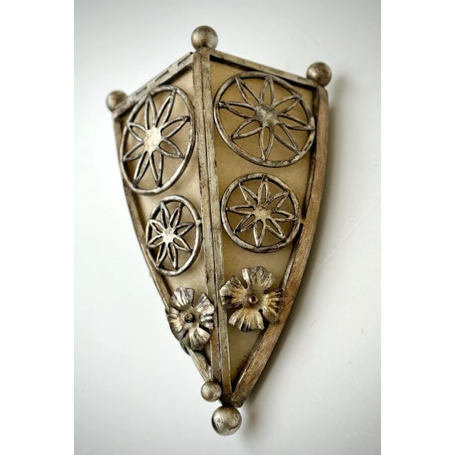 Beautifully gilded iron and parchment art deco style wall sconce by Paul Ferrante Los Angeles - ready to hardwire to your...