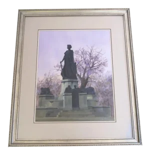 Mid 20th Century Statue Landscape Painting by Walden Swank, Framed