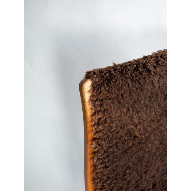 Wood Vintage Yngve Ekström Lamino Lounge Chair for Swedese, Brown Sheepskin For Sale - Image 7 of 11