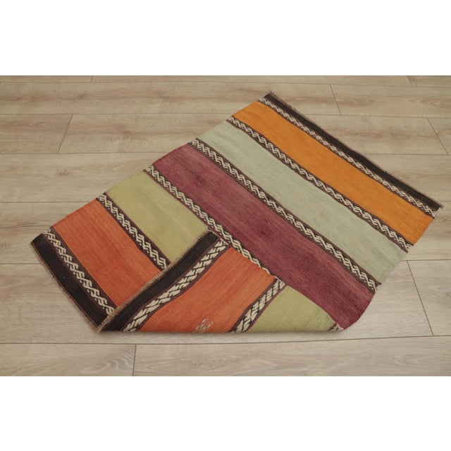 Textile 1970s Farmhouse Orange Striped Kilim For Sale - Image 7 of 13