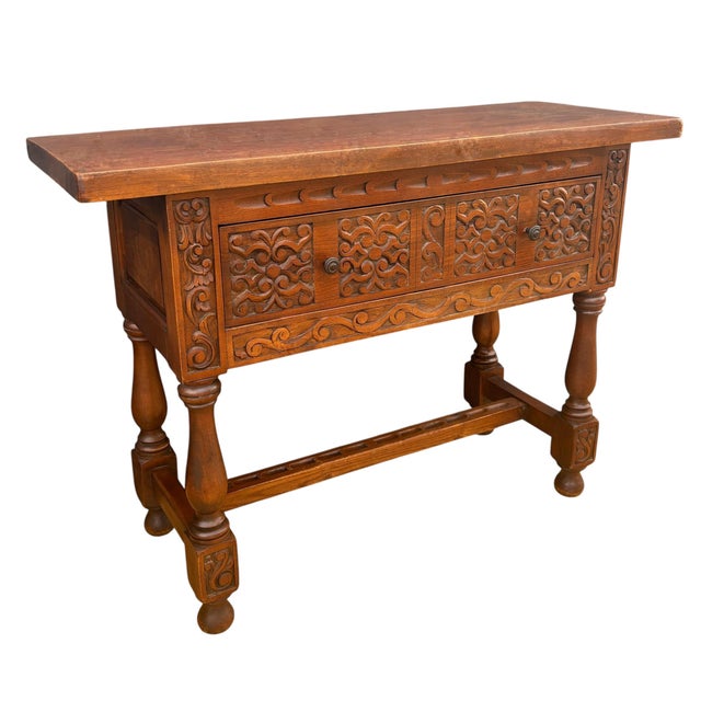 Spanish Renaissance Low Console Table with Carved Front, 1920s For Sale - Image 11 of 11