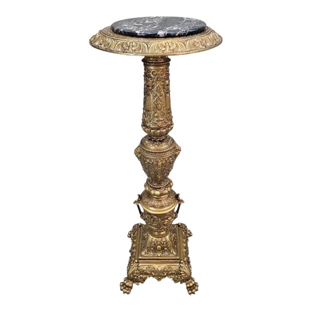 Antique Rococo Revival Style Bronze and Marble Pedestal Stand For Sale