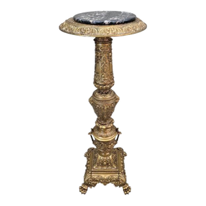 Antique Rococo Revival Style Bronze and Marble Pedestal Stand