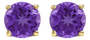 14K Yellow Gold 5X5MM Round Purple Amethyst Solitaire Stud Earrings