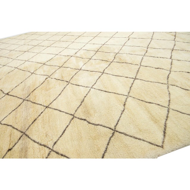 Textile Tribal Modern Moroccan Style Oversize Wool Rug in Beige Color For Sale - Image 7 of 11