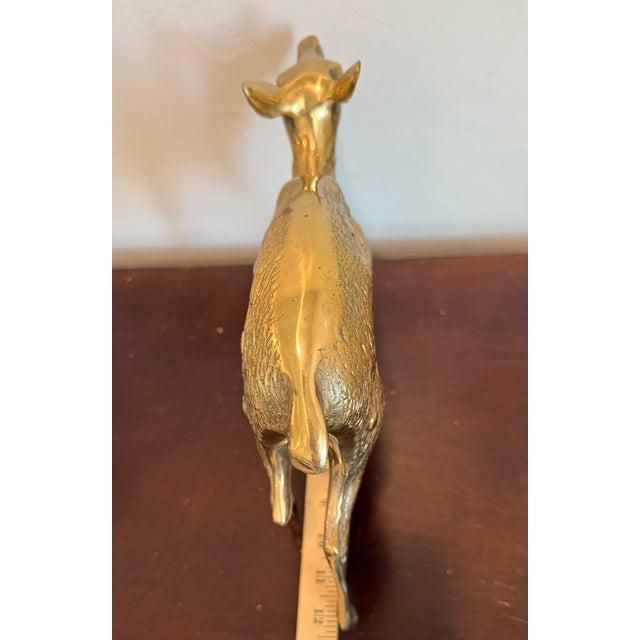 Rustic Vintage Solid Brass a Pair of Large Spotted Solid Brass Deer Statues, a Buck and a Doe Decor For Sale - Image 3 of 11