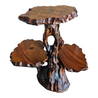 Vintage Three-Tier Free Form Japanese Hardwood Side Table or Plant Stand For Sale