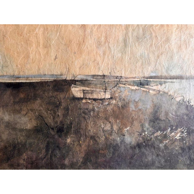 Coastal Charles Colombo (1927-2015) Coastal Watercolor — Beached Rowboat, Framed 25.75" X 38.75" For Sale - Image 3 of 6