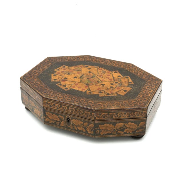 Mid 19th Century English Playing Card Penwork Games Box For Sale - Image 11 of 12