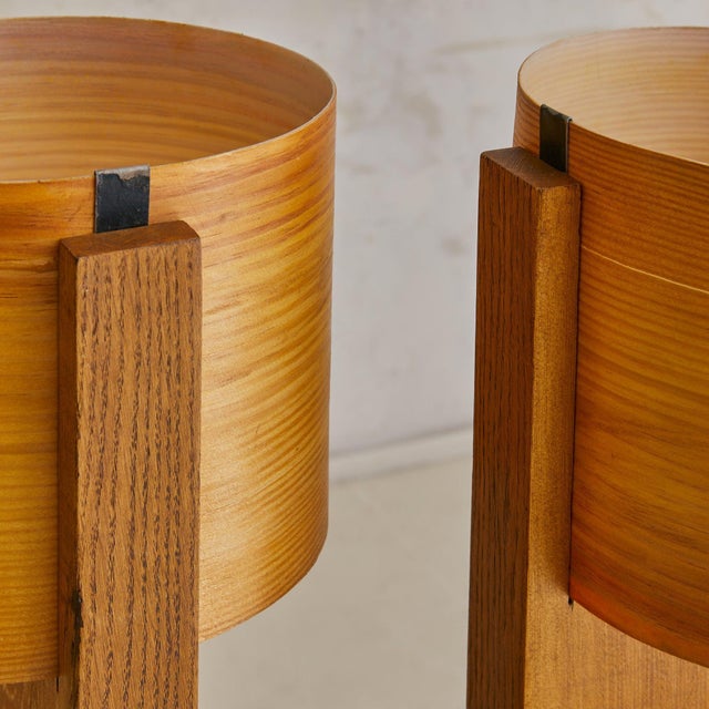 Wood French Wooden Table Lamp with Veneer Shade, 1960s For Sale - Image 7 of 11