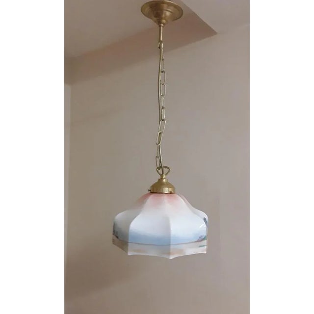 1920s Small Kitchen Lamp with Glass Shade in Colored Spray Decor, 1920s For Sale - Image 5 of 7