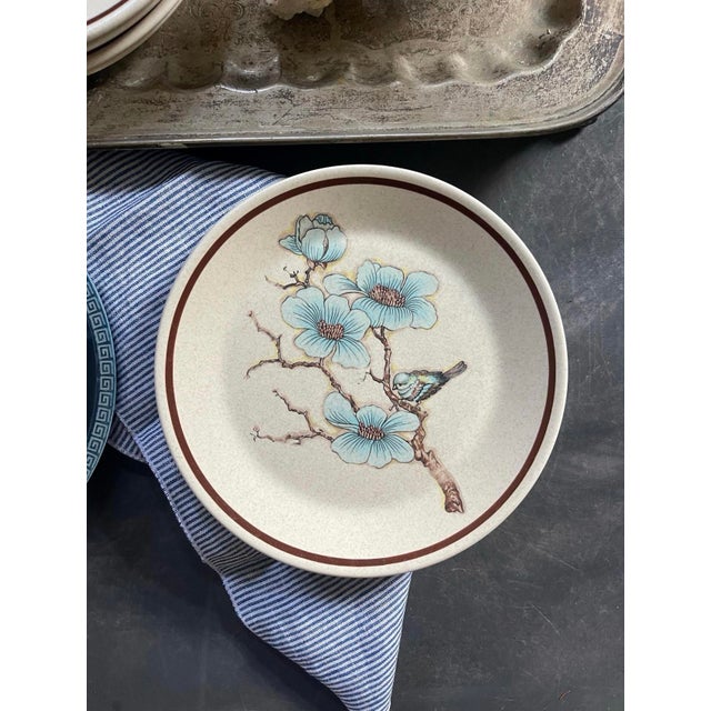 English Mid 20th Century Softwind Stoneware by Temperware - A Wedgwood Company - 8” Plates - Set of Seven (7) For Sale - Image 3 of 10