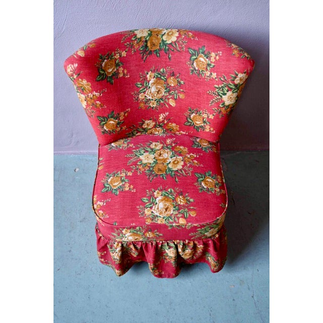 Cocktail Armchair with Red Floral Fabric and Compass Legs For Sale - Image 4 of 14