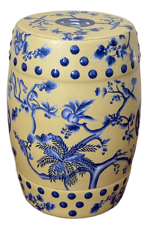 1980s Blue and Yellow Chinoiserie Ceramic Garden Stool