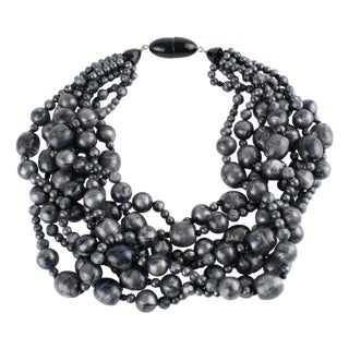 Angela Caputi Stormy Gray Beaded Multi-Strand Resin Necklace For Sale