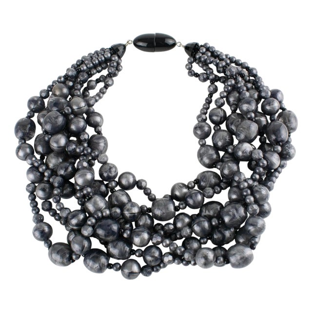 Angela Caputi Stormy Gray Beaded Multi-Strand Resin Necklace For Sale