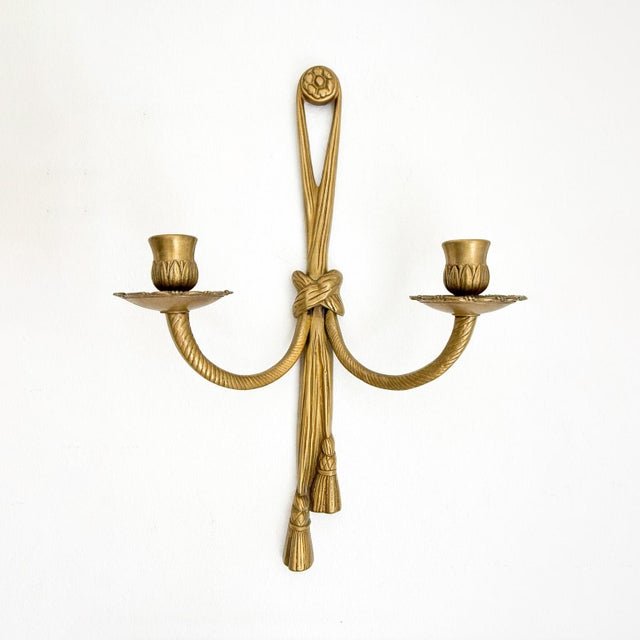 Vintage Brass Double Wall Candle Sconce, 1950s For Sale - Image 15 of 15