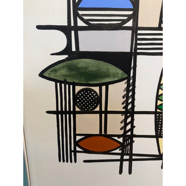 French Artist Patrice Bertin Geometric Composition Oil on Canvas Framed, Signed and Dated For Sale In Miami - Image 6 of 9