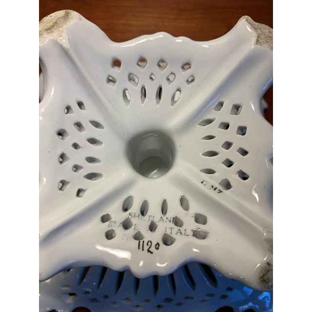 Ceramic Vintage Italian Majolica Pottery White Pierced Centerpiece Pedestal Compote For Sale - Image 7 of 8