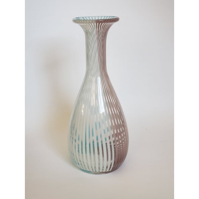 Blue Mezza Filligrana Art Glass Vase Vintage Hand Blown 10.75in For Sale - Image 8 of 8