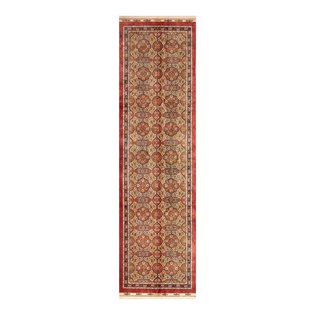 Nazmiyal Collection Intricate Floral Vintage Persian Silk Qum Runner Rug For Sale