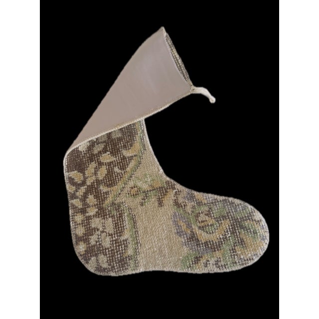 Chocolate Brown Zigzag Vintage Kilim Christmas Stocking, Wool With Olive Toe, 12.6 X 18.5 in – One of a Kind Decor For Sale - Image 4 of 10
